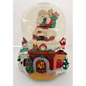 San Francisco Music Box Santa Claus Lighted Musical Snow Globe Up on A Housetop